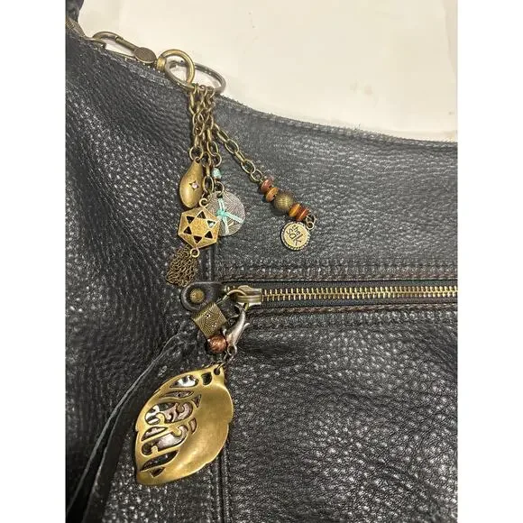 The Sak Sequoia Leather Hobo Bag Boho Black Charms Excellent Used Condition - Picture 2 of 6